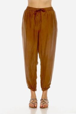 Johnny Was Alice Cropped Joggers Pant Women Sz M Brown Boho Chic Resort wear EUC